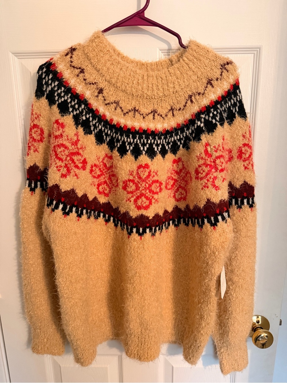 Altar'd State Cream Sweater with Red & Black Fair Isle